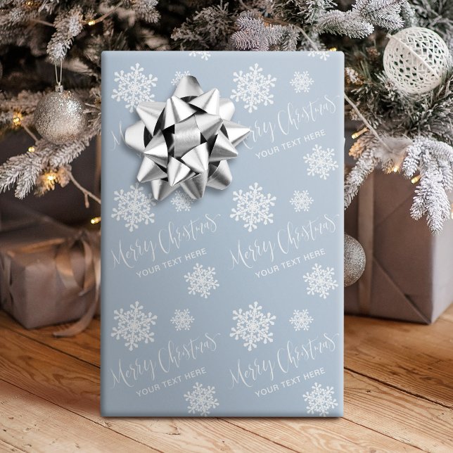 Blue Snowflakes Frohe Weihnachtsschrift Custom Geschenkpapier (Blue Snowflakes Merry Christmas Script Custom Wrapping Paper)