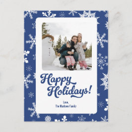 Blue Snowflakes Happy Holidays Photo Post Card Feiertagspostkarte