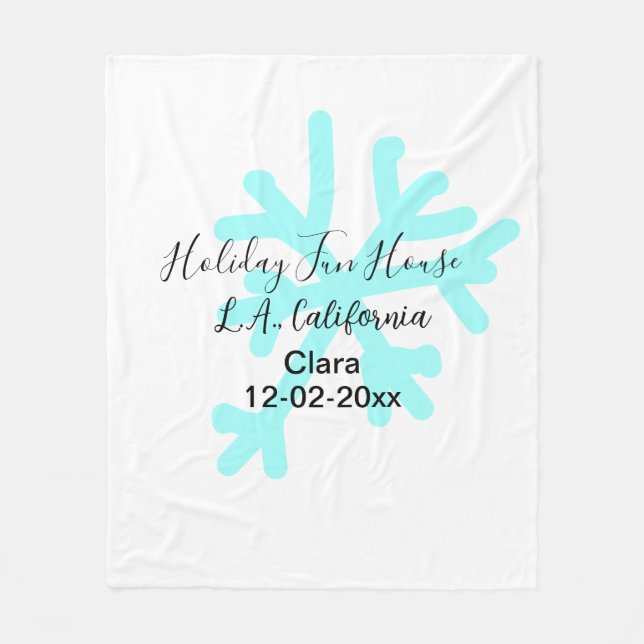Blue snowflakes holiday camping house place date fleecedecke (Vorderseite)