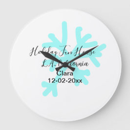 Blue snowflakes holiday camping house place date große wanduhr
