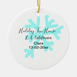 Blue snowflakes holiday camping house place date keramik ornament