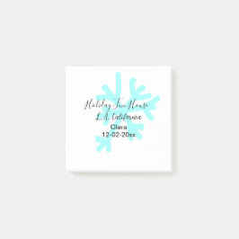 Blue snowflakes holiday camping house place date post-it klebezettel