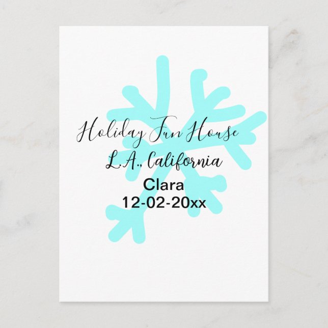 Blue snowflakes holiday camping house place date postkarte (Vorderseite)