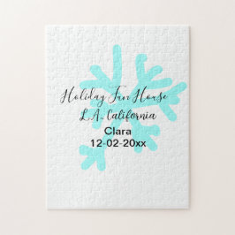 Blue snowflakes holiday camping house place date puzzle