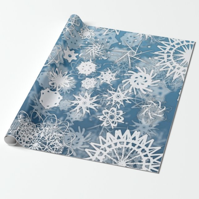 Blue Snowflakes Holiday Wrapping Paper Geschenkpapier (Ungerollt)