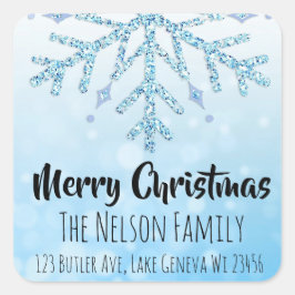 Blue Snowflakes Personalisiert Weihnachten Quadratischer Aufkleber