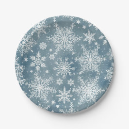 Blue Snowflakes Watercolor Winter Holiday Pappteller
