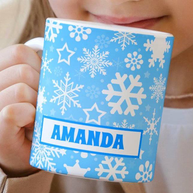 Blue Snowflakes Weihnachten Kinder Heiße Schokolad Kaffeetasse (Von Creator hochgeladen)