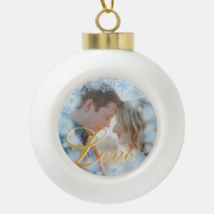 Blue Snowflakes Weihnachten Liebe Personalisiertes Keramik Kugel-Ornament