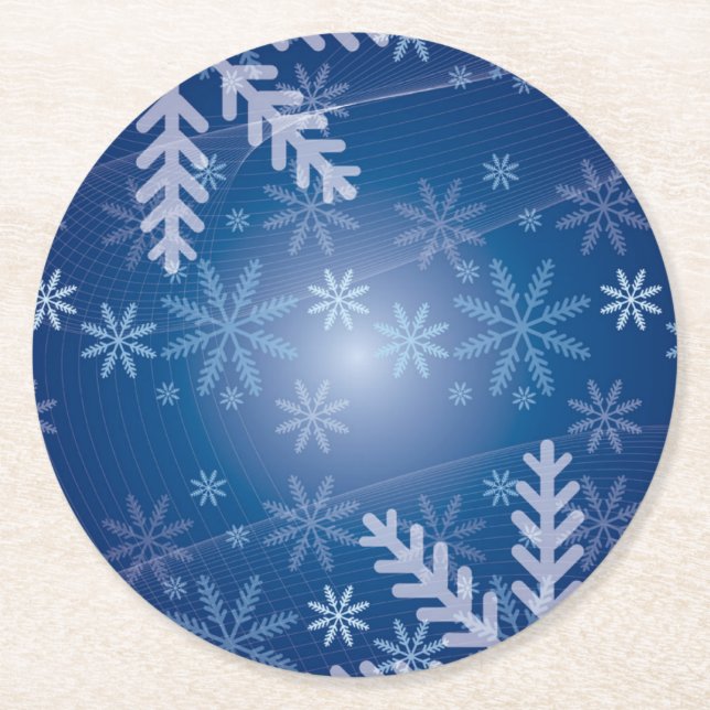 Blue Snowflakes Weihnachten Runder Pappuntersetzer (Vorderseite)