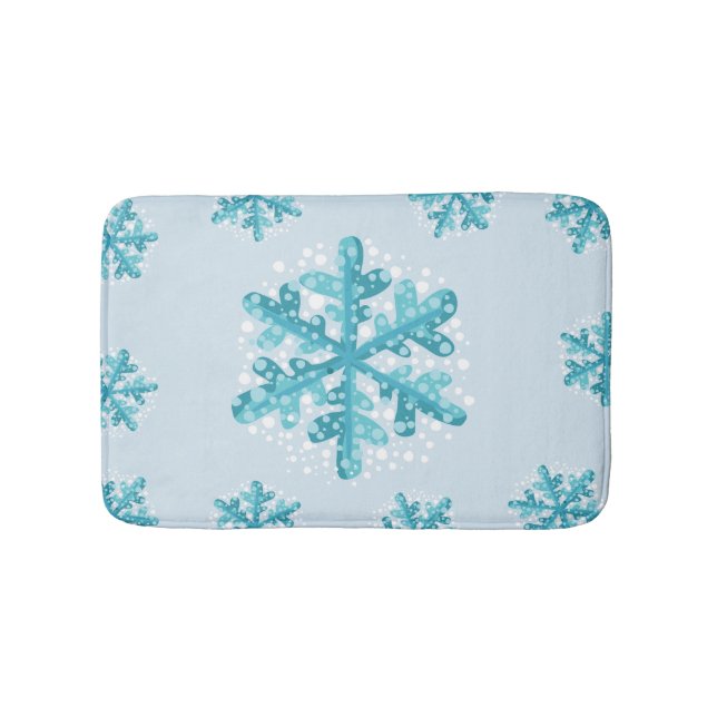 Blue Snowflakes Weihnachten / Wintertime Bath Mat Badematte (Vorderseite)