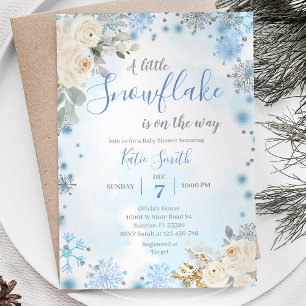 Blue Snowflakes Winter auf dem Weg Babydusche Einladung