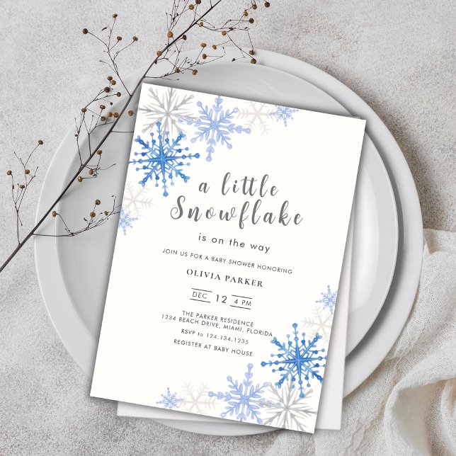 Blue Snowflakes Winter Baby Dusche Einladung (Blue Snowflakes Winter Baby Shower Invitation)