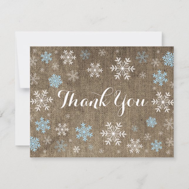 Blue Snowflakes Winter Burlap Danke Karte (Vorderseite)
