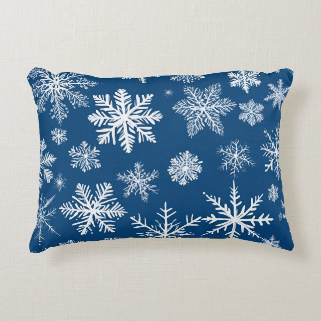 Blue Snowflakes Winter Dekokissen (Vorderseite)