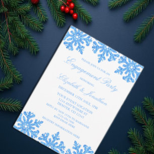 Blue Snowflakes Winter Engagement Party Einladung