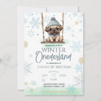 Blue Snowflakes Winter Onederland 1. Geburtstag Einladung