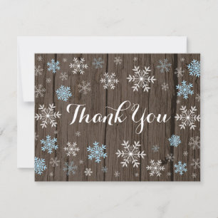 Blue Snowflakes Winter Rustikales Holz Danke Karte