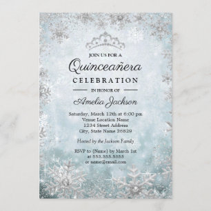 Blue Snowflakes Winter Wonderland Quinceanera Einladung