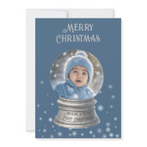 Blue Snowglobe Snowflake Foto Flat Holiday Card