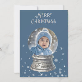 Blue Snowglobe Snowflake Foto Flat Holiday Card Feiertagskarte