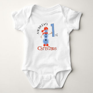Blue snowman baby strampler