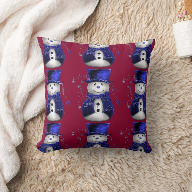 Blue Snowman Christmas Kissen (Decke)