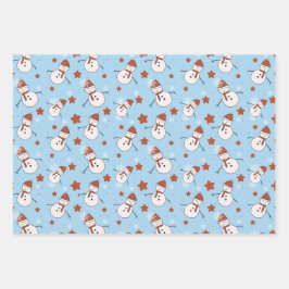 Blue Snowman Christmas Wrapping Paper Geschenkpapier Set