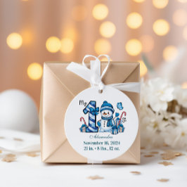 Blue Snowman  First Christmas Runder Aufkleber