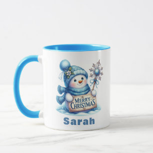 Blue Snowman Frohe Weihnachtszeichen Tasse