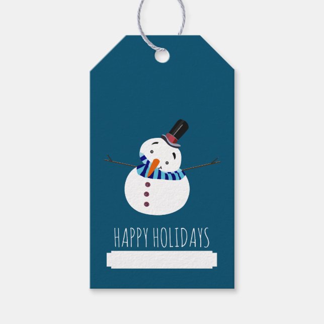 Blue Snowman, Happy Holidays Geschenkanhänger (Vorderseite)