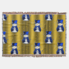 Blue Snowman on Gold Christmas Decke