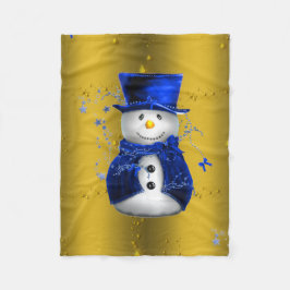Blue Snowman on Gold Christmas Fleecedecke
