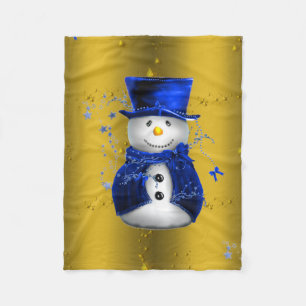 Blue Snowman on Gold Christmas Fleecedecke