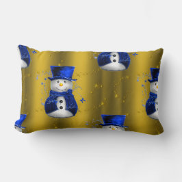 Blue Snowman on Gold Christmas Lendenkissen