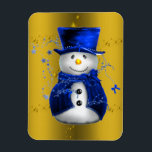 Blue Snowman on Gold Christmas Magnet<br><div class="desc">Ein niedliches und buntes Weihnachtsmuster mit Schneemännern in blauen Samthut und Westen,  auf festlichem goldenen Hintergrund mit goldenen Sternen,  um eine stilvolle und skurrile Touch zu Ihren Weihnachtsdekorationen in diesem Jahr hinzuzufügen.</div>