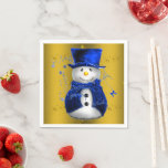 Blue Snowman on Gold Christmas Serviette<br><div class="desc">Ein niedliches und buntes Weihnachtsmuster mit Schneemännern in blauen Samthut und Westen,  auf festlichem goldenen Hintergrund mit goldenen Sternen,  um eine stilvolle und skurrile Touch zu Ihren Weihnachtsdekorationen in diesem Jahr hinzuzufügen.</div>