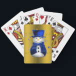 Blue Snowman on Gold Christmas Spielkarten<br><div class="desc">Ein niedliches und buntes Weihnachtsmuster mit Schneemännern in blauen Samthut und Westen,  auf festlichem goldenen Hintergrund mit goldenen Sternen,  um eine stilvolle und skurrile Touch zu Ihren Weihnachtsdekorationen in diesem Jahr hinzuzufügen.</div>