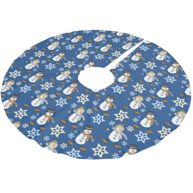 Blue Snowman Snowflake Pattern Polyester Weihnachtsbaumdecke (Schrägansicht)