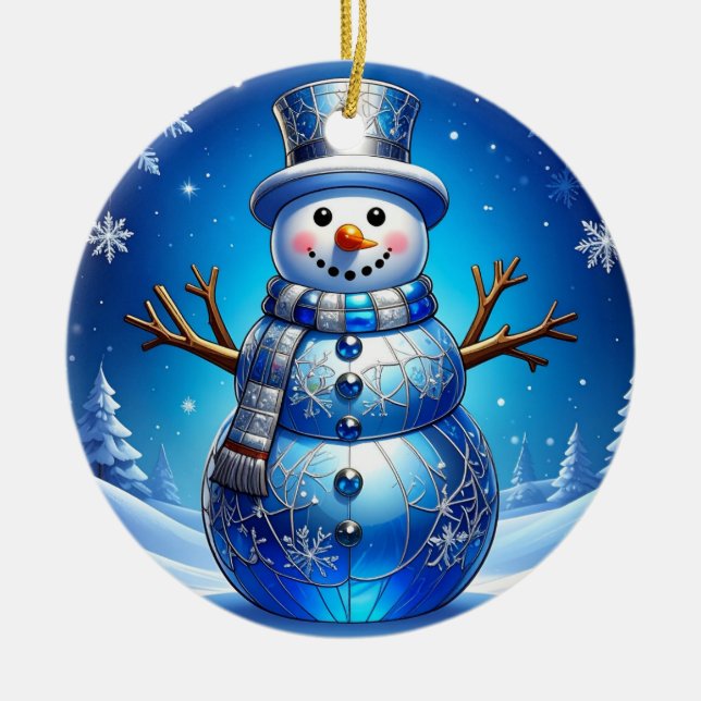 Blue Snowman Snowflakes Holiday Ornament (Vorne)