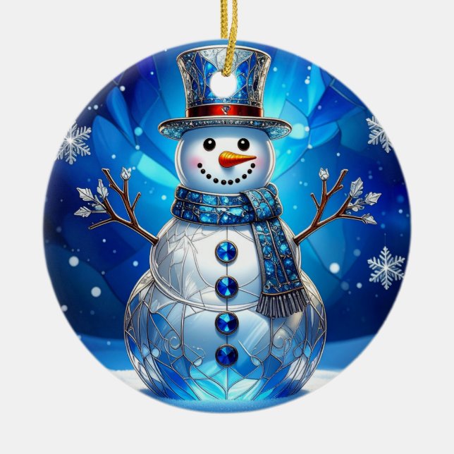 Blue Snowman Snowflakes Holiday Ornament (Vorne)