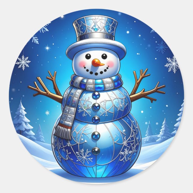 Blue Snowman Snowflakes Holiday Sticker (Vorderseite)