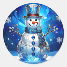 Blue Snowman Snowflakes Holiday Sticker