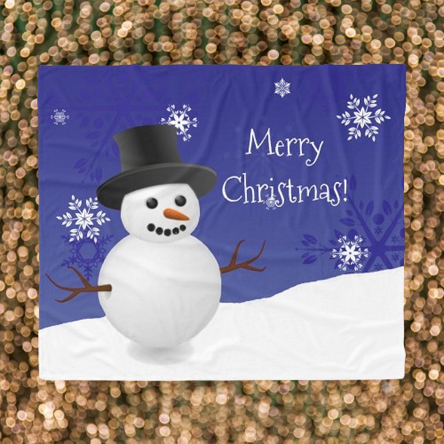 Blue Snowman Winter Scene Christmas Fleece Blanket (Blue Snowman Winter Scene Christmas Fleece Blanket)