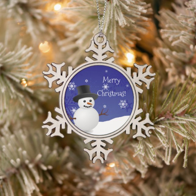 Blue Snowman Winter Scene Snowflake Ornament (Baum)