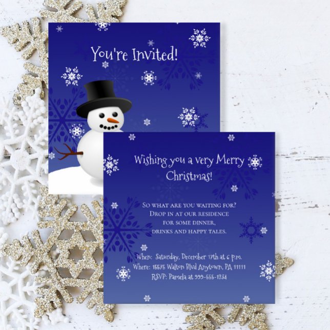 Blue Snowman Winter Szene Weihnachtseinladung Einladung (Blue Snowman Winter Scene Christmas Party Invitation)