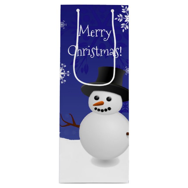 Blue Snowman Winter Szene Weihnachtswein Geschenkt Geschenktüte Für Weinflaschen (Vorderseite)