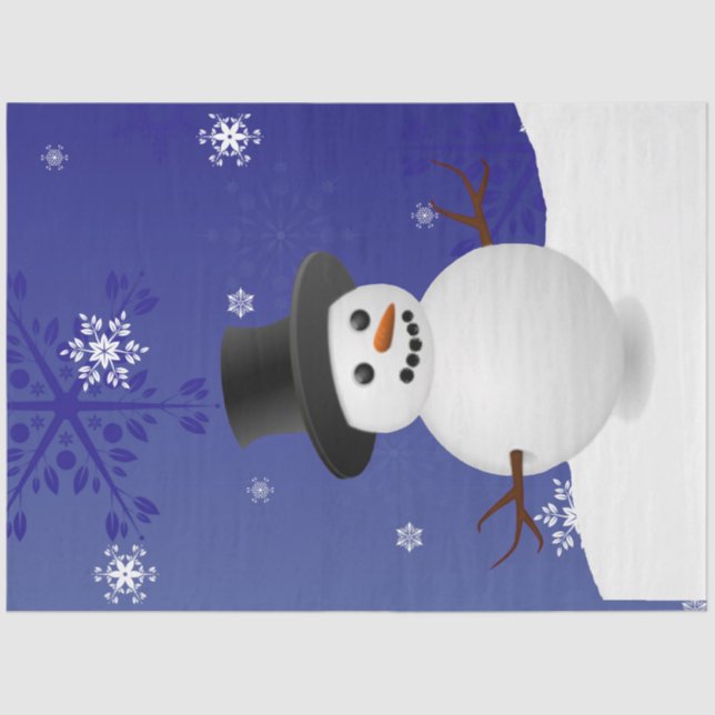 Blue Snowman Winterlandschaft Weihnachtszettel Seidenpapier (Vorderseite)