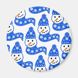 Blue Snowmen Scarves Magnet