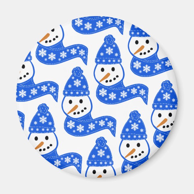 Blue Snowmen Scarves Magnet (Vorne)